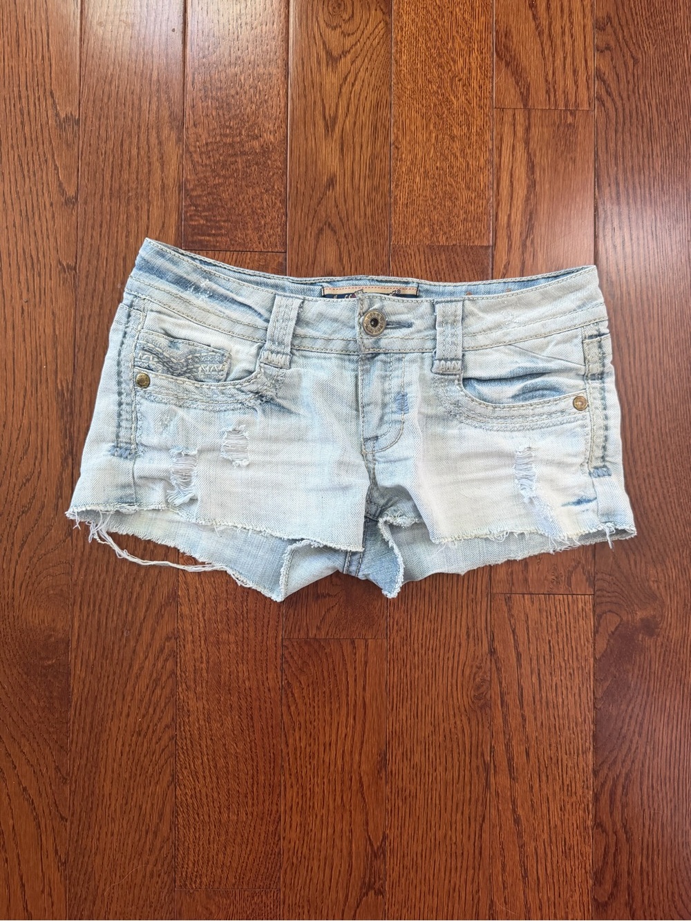 Wallflower Light Blue Distressed Denim Shortie Shorts